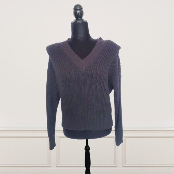 ECO by Design Black V-Neck Sweater with Padded Shoulder XS / S - Picture 1 of 5